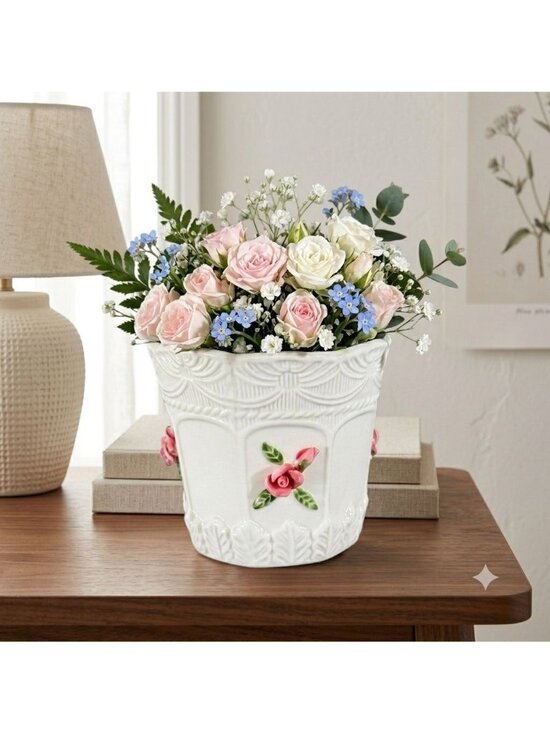 Bloom-Rite Other - Vintage Bloom Rite Ceramic Rose Planter Cachepot Victorian Shabby Chic 5"